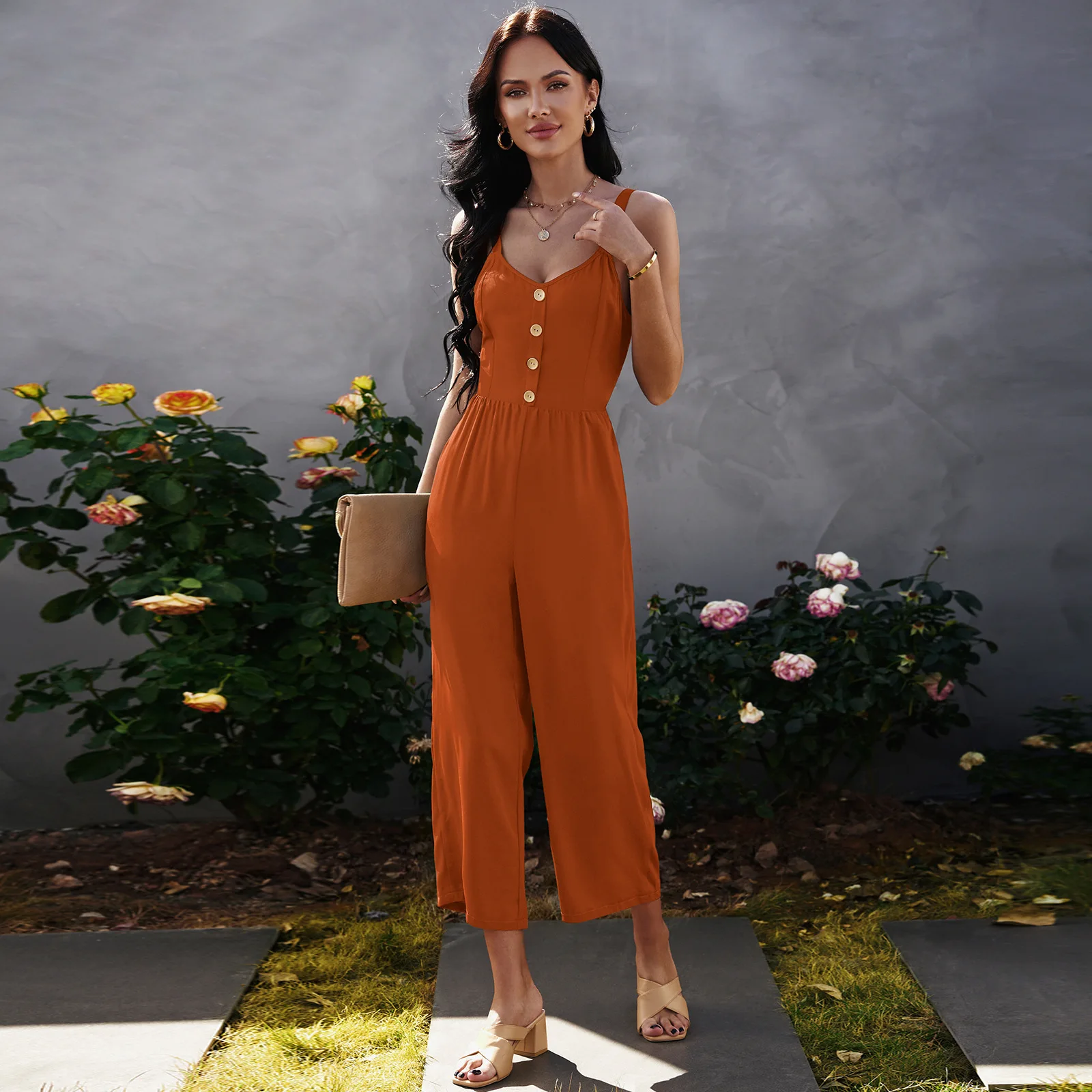 

Women's New Summer 2022 One-piece Cropped Pants With Straps And Backless Elegant And Comfortable One-piece Pants Women W555