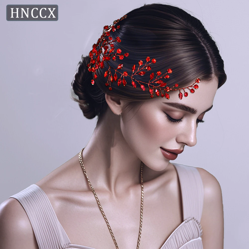 Фото HNCCX Красная хрустальная свадебная заколка-венок ручной работы, элегантное украшение для волос со стразами для подружек невесты HP21 №1
