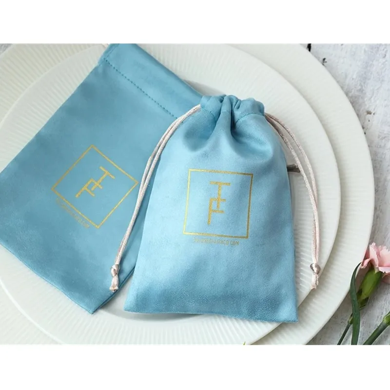 50 personalized with your logo bag custom drawstring bags jewelry bags pouches packaging chic favor bags premium Flannel blue