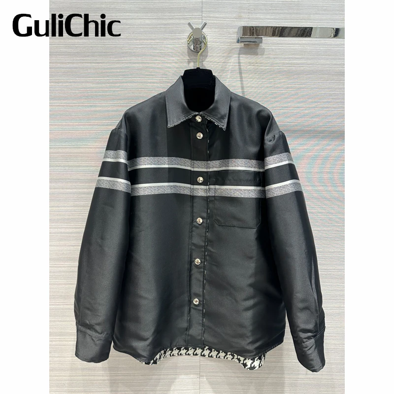 

12.27 GuliChic Women Fashion Loose Single Breasted Houndstooth Jacquard Letter Print Reversible Jacket