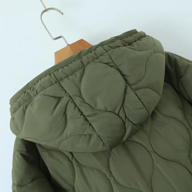 New Arrival Parkas for Women Lace-up Loose Hooded Winter Coat Diamond Checker Thickened Winter Coat Women Winter Jacket Women
