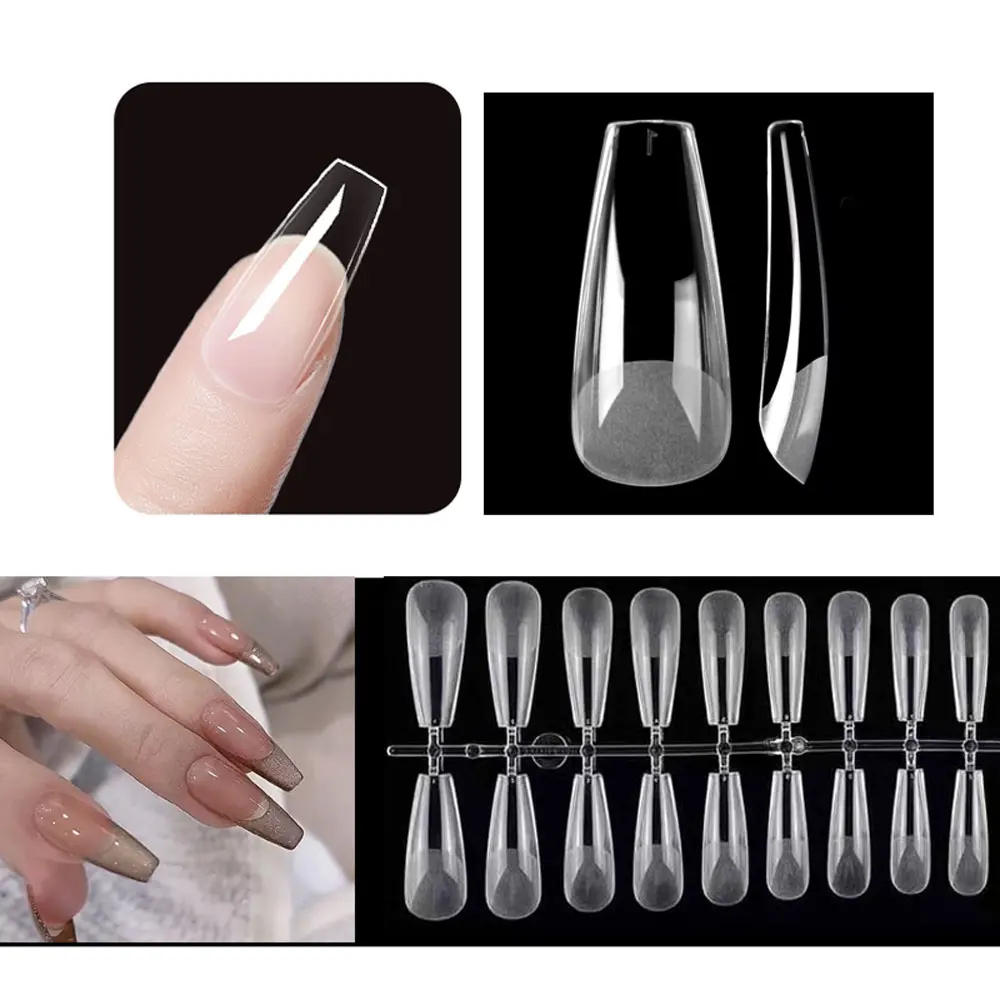 

120pcs/bag Ballerina Full Cover Press On Coffin Nail Tips Fake Nails Clear Half Frosted False Nails Artificial