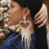 heart shaped tassel earrings womens trendy dinner ear rings super flash claw chain alloy rhinestone earrings