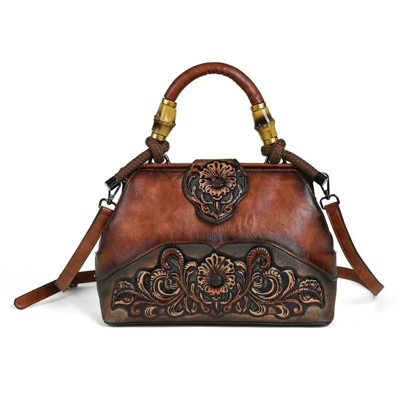 Motaora Vintage New Designer Luxury Bags For Women Leather Handbag Women's Bag 2023 Trend Handmade Carved Ladies Shoulder Bags