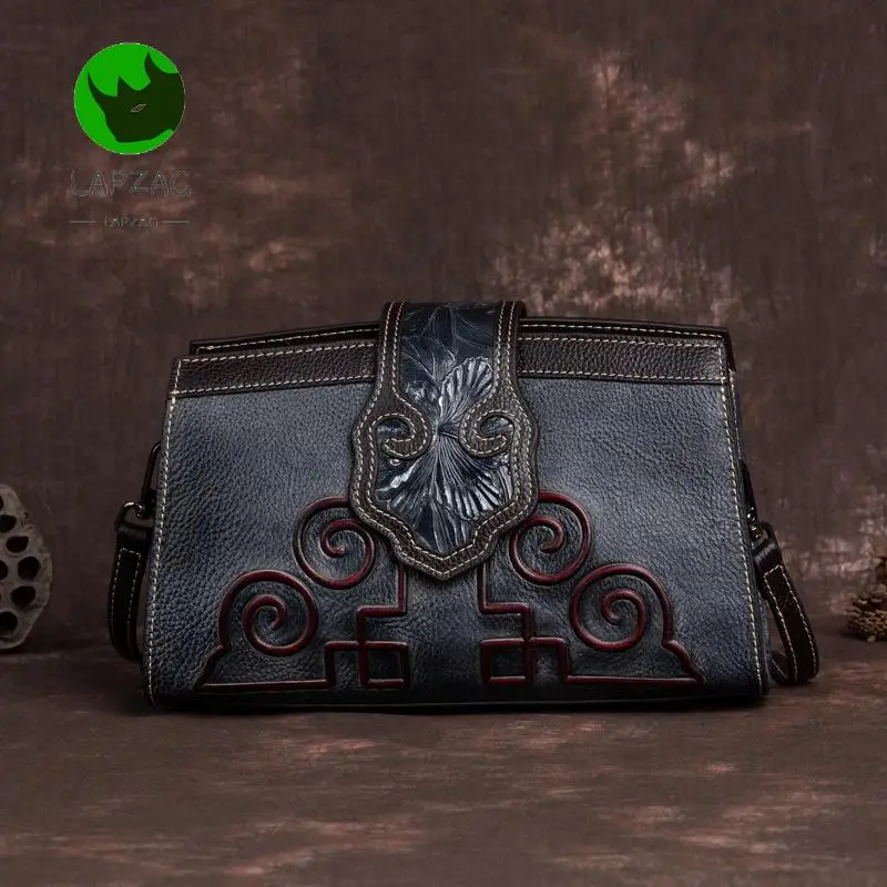 Винтажная зеленая/коричневая сумка на плечо из воловьей кожи в стиле ретро