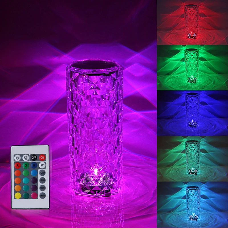 

16 Colors Adjustable LED Atmosphere Light Romantic Diamond Crystal USB Lamp Touch Night Light Table Lamps Lighting Fixtures