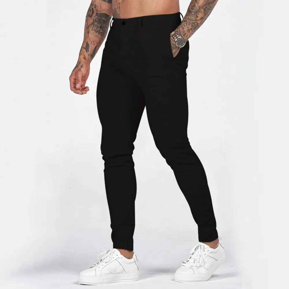 

Men Daily Pants Stylish Men's Slim Fit Ankle Length Pants Soft Breathable Fabric Mid Waist Button Zipper Closure for Commuting