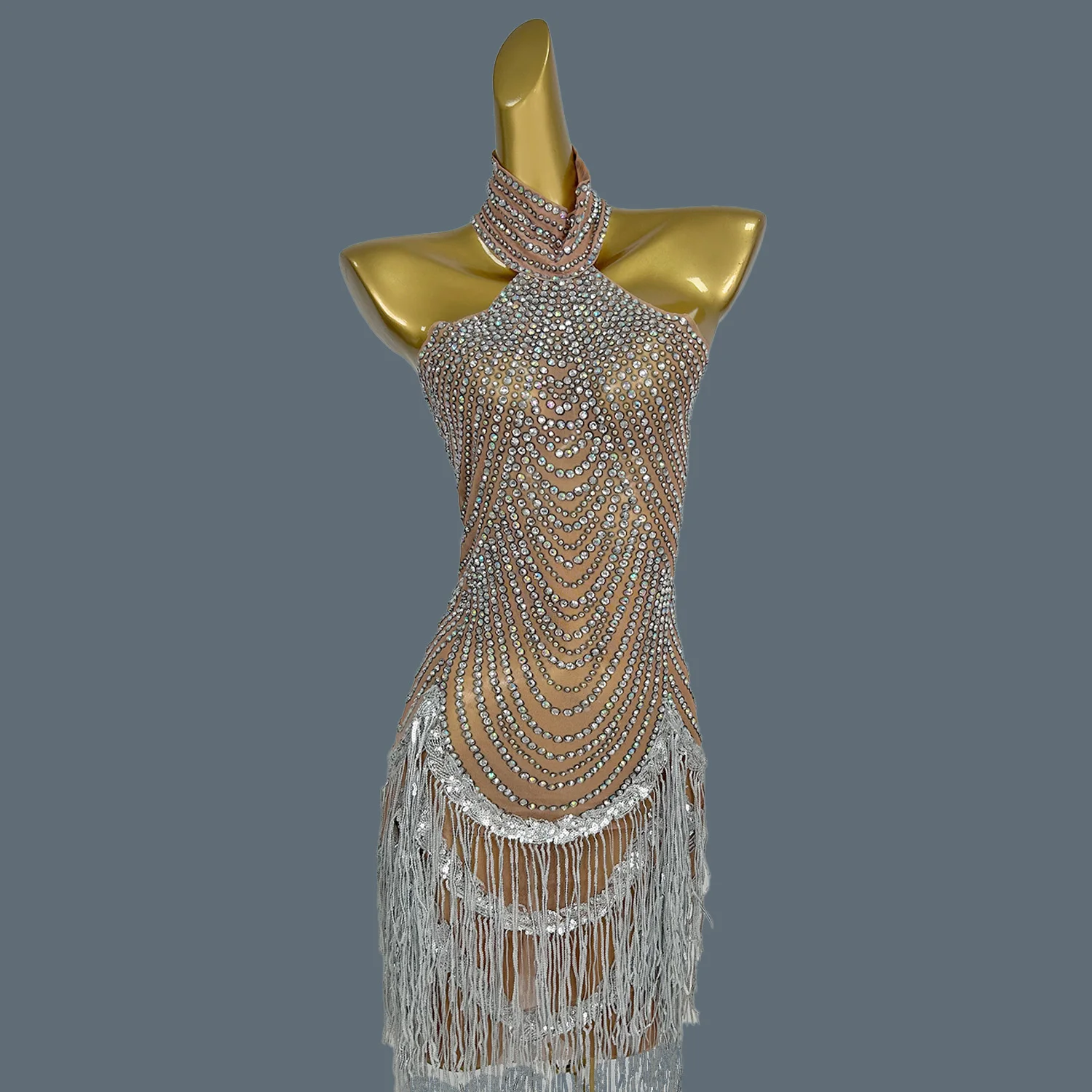 Платье с блестящими бриллиантами и кисточками сексуальное женское эластичное