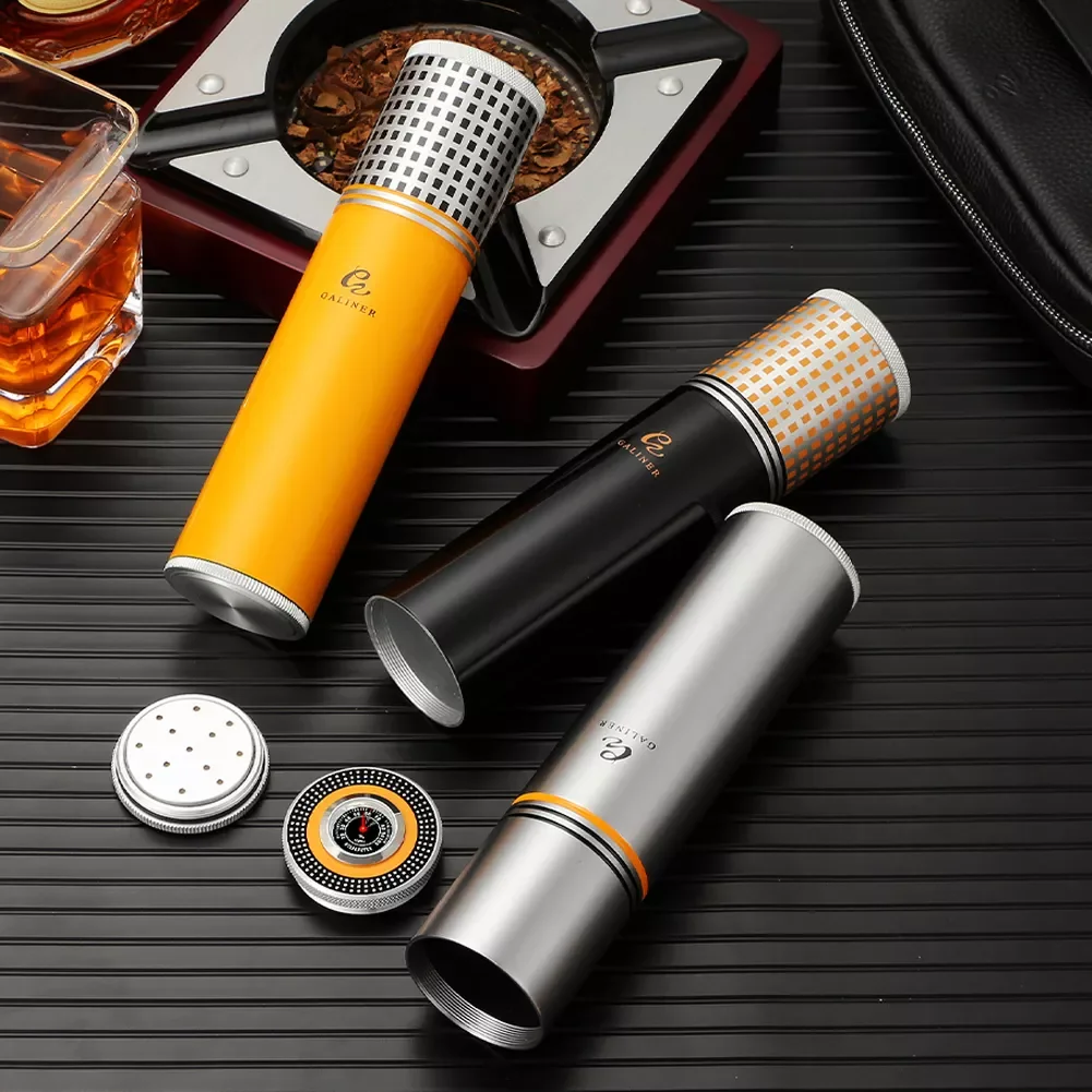 

Metal Cigar Tube Jar Outdoor Portable Case Cigar Hygrometer Humidifier For Humidor Smoking Travel Cigar Humidor Case