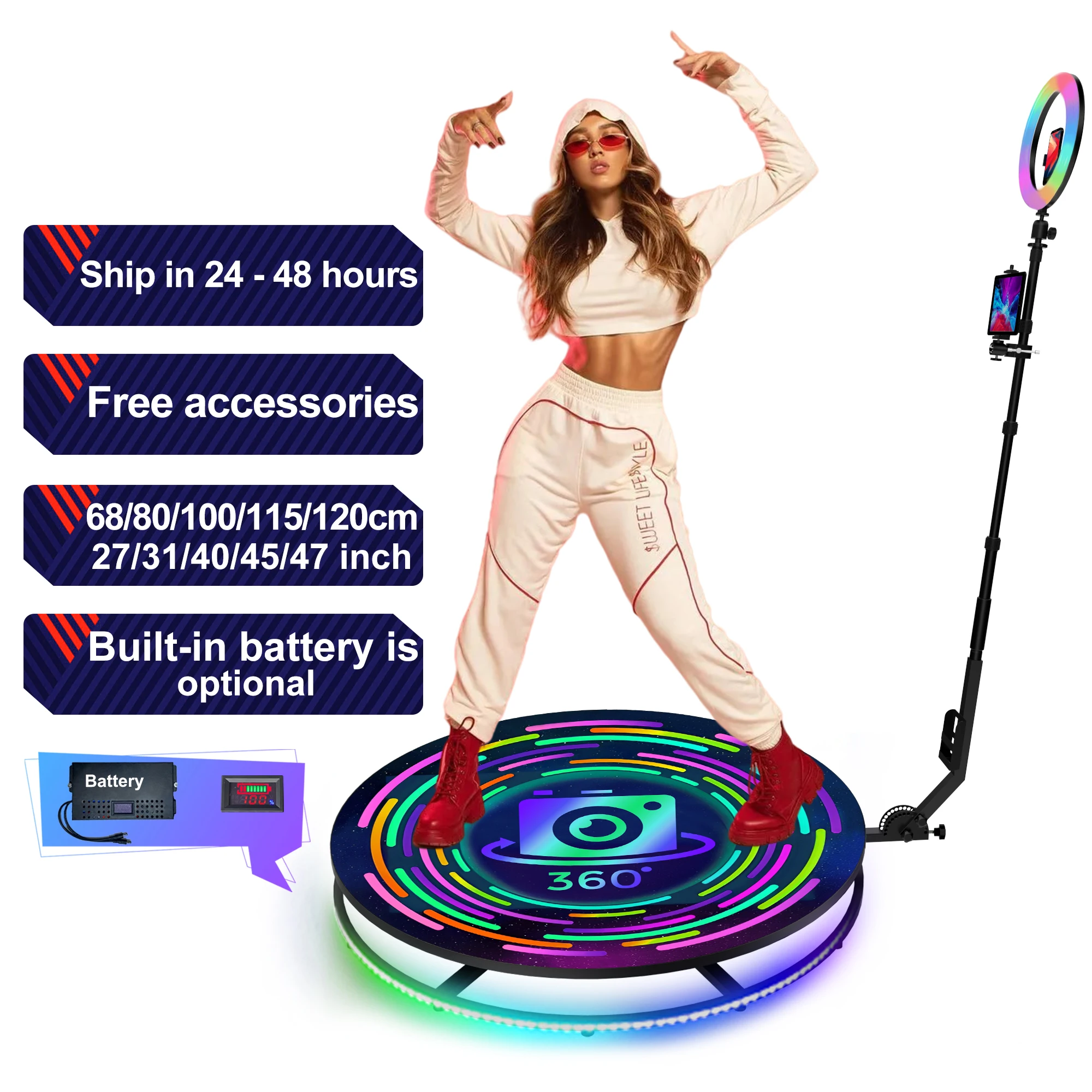 

Built in battery free money gun free lights automatic 360 photo booth