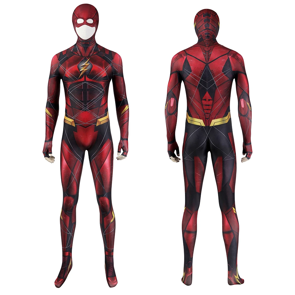 

Flash Cosplay Barry Allen Costume Adult Men Vintage Zentai Jumpsuit with Headgear Halloween Party Superhero Bodysuit Battle Suit