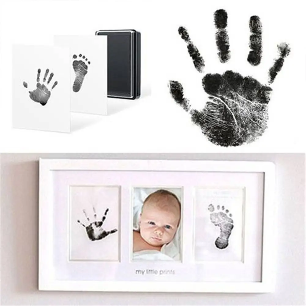 Baby Foot And Hand Print Kit With Frame Footprint Diy Newborn Clean Shower Gift Ink Large Photo Nontoxic Souvenirs Casting