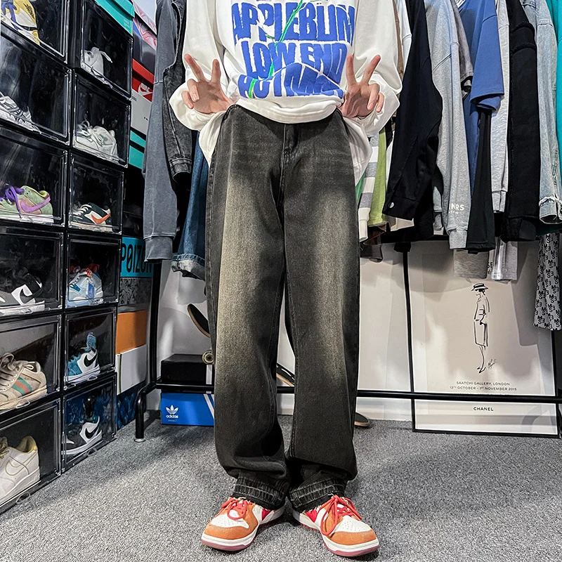 Blue/Black Baggy Jeans Men Fashion Oversized Casual Wide Leg Jeans Men Streetwear Hip Hop Loose Straight Denim Trousers Men