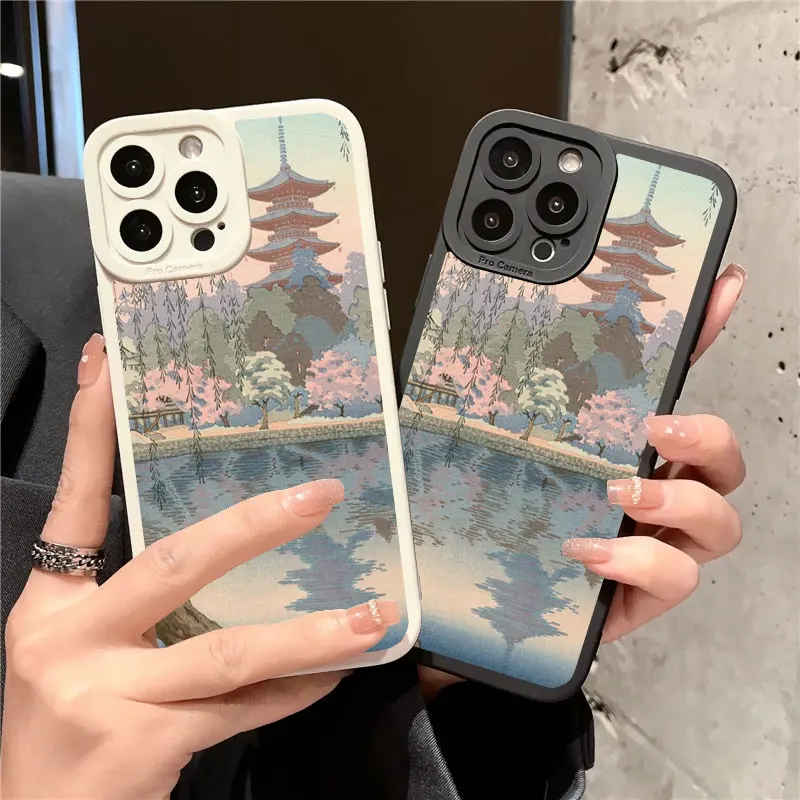 

Japanese Anime Scene Landscape Phone Case for iPhone 12 13 14 11 Pro Max X XR XS 8 7 Plus SE2 Cartoon Scenery Soft Silicon Cover