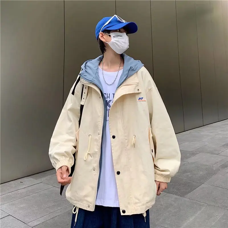 

Hooded Jacket Coat Men Spring 2022 New Men's clothing Harajuku Loose sports Jacket Men Hip hop fake two piece jacket Streetwear