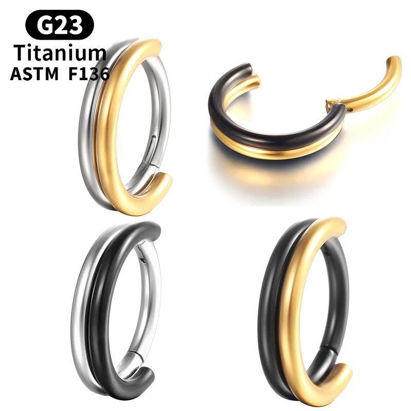 

G23 Titanium Two-tone Nose Rings Piercing Septum Hinge Segment Helix Cartilage Labret Tragus Ear Earrings Body Jewelry for Women