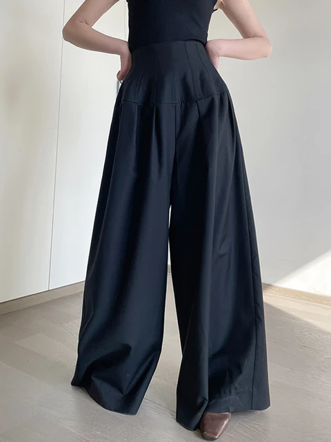 TWOTWINSTYLE Oversize Wide Leg Pants For Women Gathered Waist Spliced Ruched Casual Solid Long Trousers Female Clothing Summer 4
