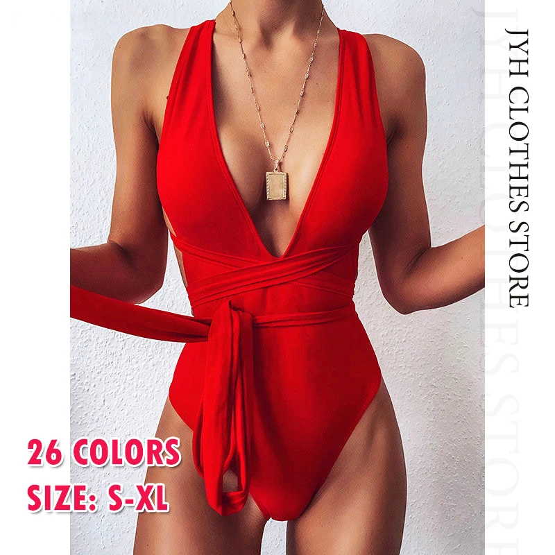 

Plunging Women's Swimsuit One Piece Red Swimwear 2022 New Criss Cross Bodysuit Bathing Suit Women Backless Swimming Suits