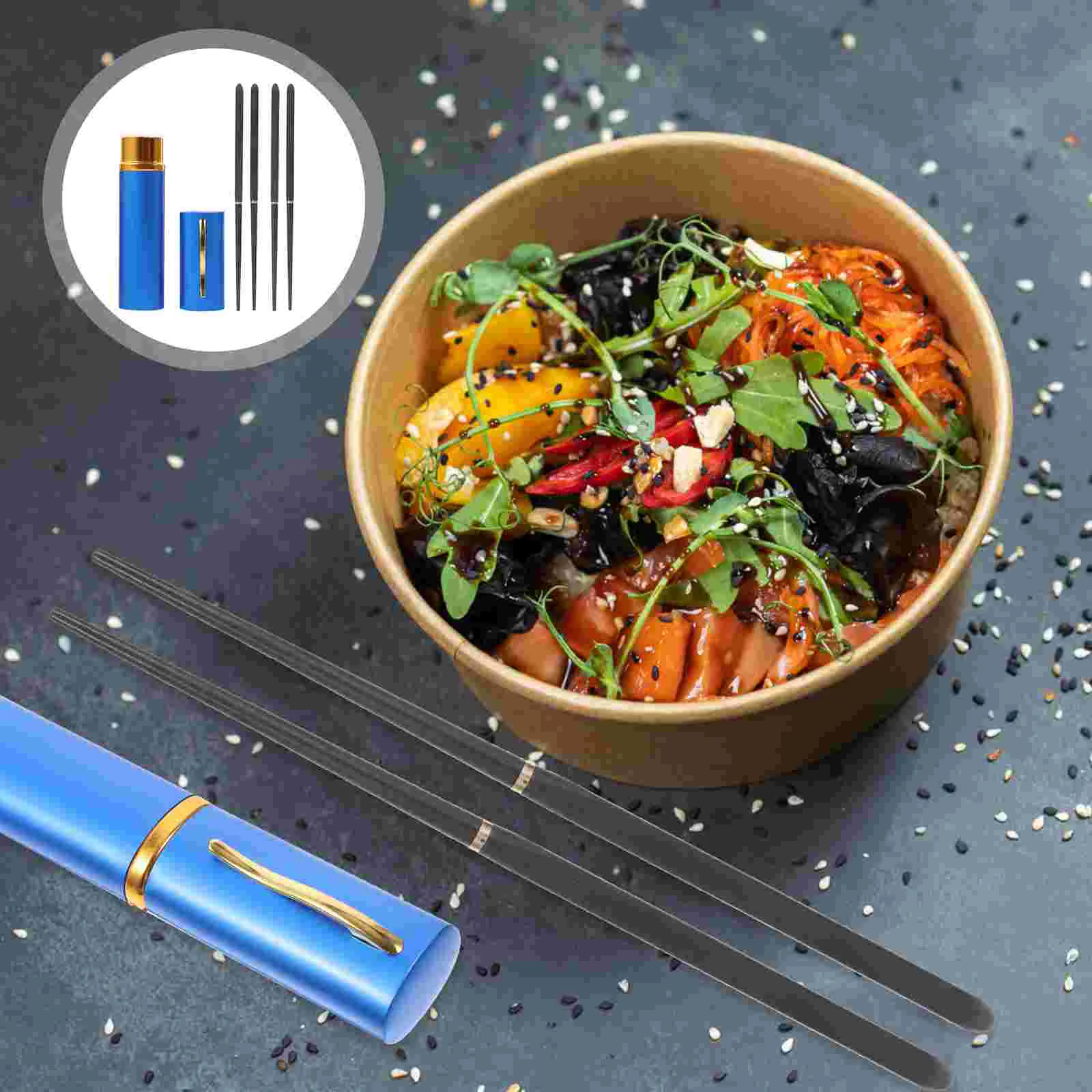 

Chopsticks Travel Foldablecase Collapsible Set Wooden Reusablewood Portable Metal Chopstick Japanese Korean Steel Flatware