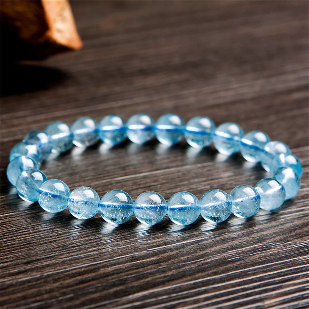 

8mm Natural Blue Topaz Bracelet Jewelry For Women Lady Men Healing Luck Crystal Quartz Clear Round Beads Stone Strands AAAAA