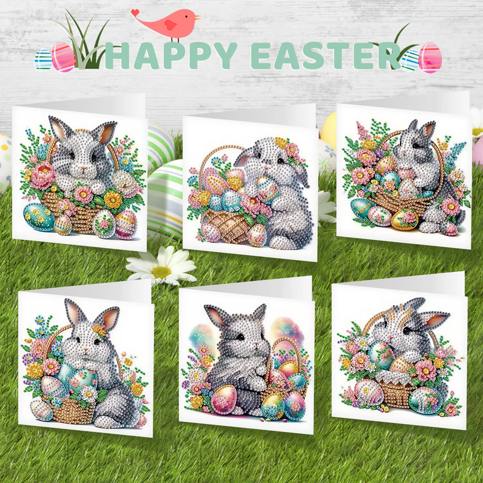 

Набор открыток с алмазной живописью "Пасха", 6 штук