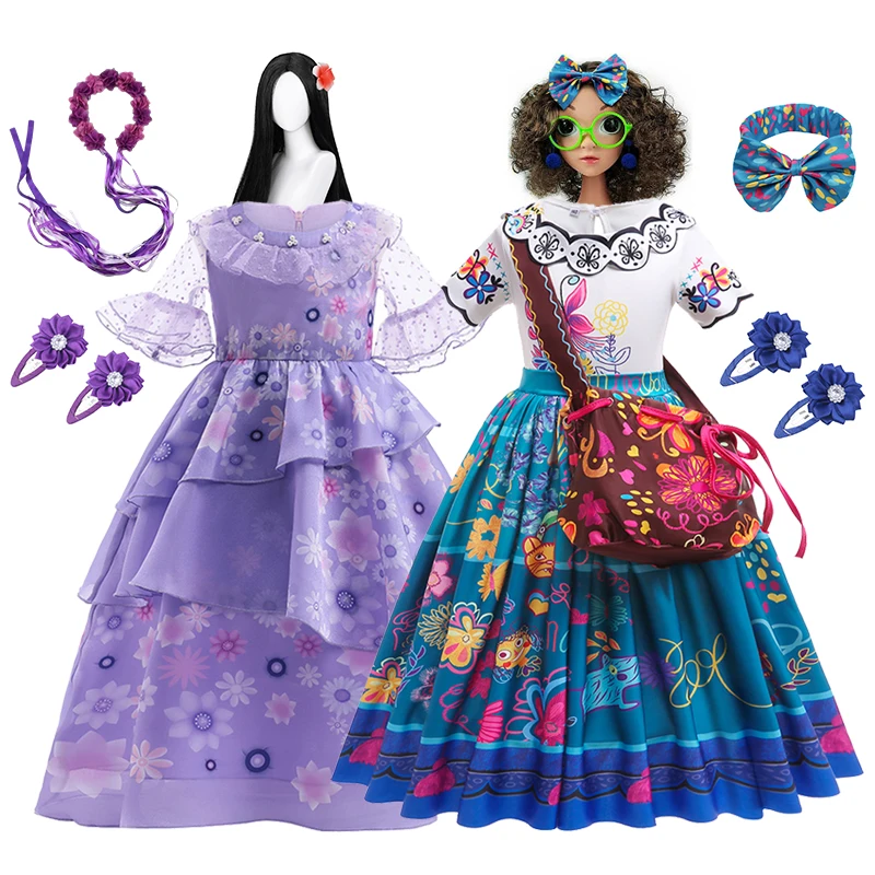 Disney Girls Encanto Mirabel Madrigal Dress Kids Party Cosplay Costume Children Fancy Dolores Isabela Princess Dresses Vestidos