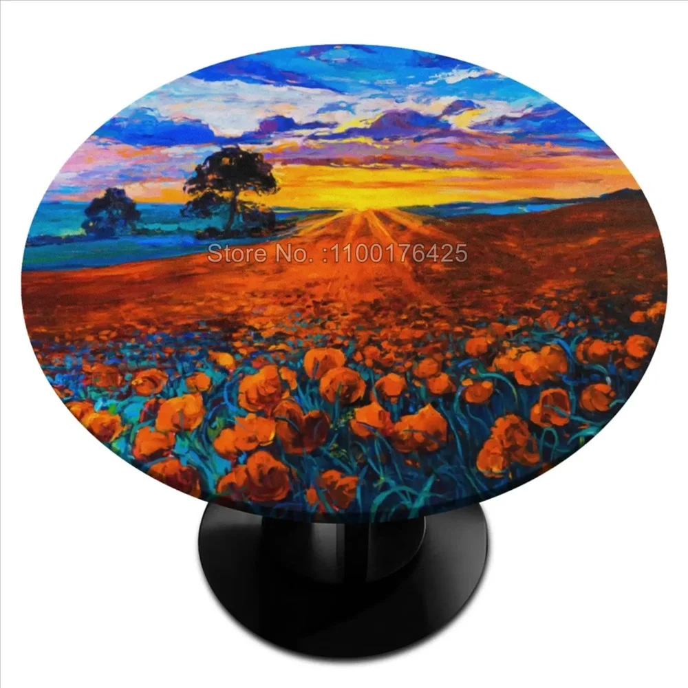 Красная круглая скатерть с цветочным рисунком и эластичными краями