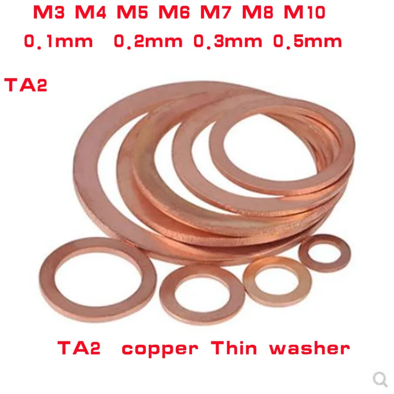 

20pcs M3 M4 M5 M6 M7 M8 M10 thickness 0.1mm 0.2mm 0.3mm 0.5mm Thin Copper Washer Shim Flat Ring Gasket Rings Seal Plain Washers