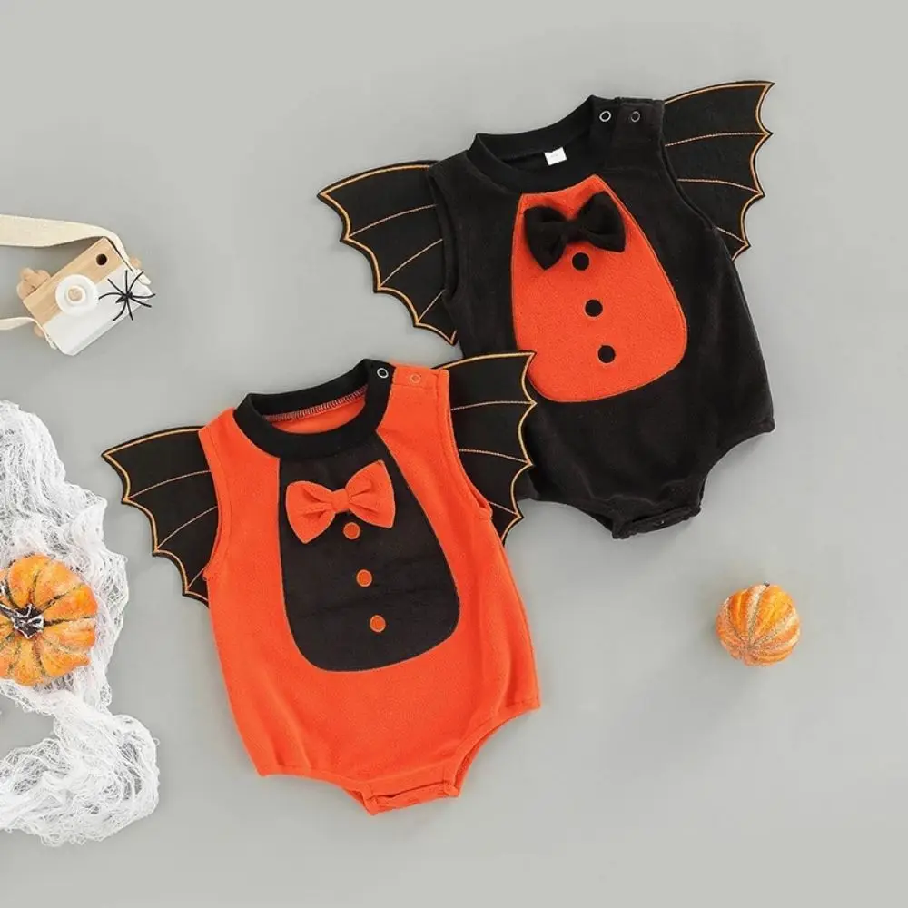 

2023 Halloween Newborn Baby Girls Rompers Clothes Wing Bow Knot O-neck Sleeveless Patchwork Color Jumpsuits Playsuits 0-24M