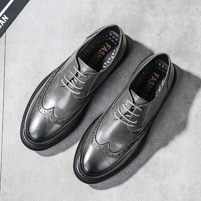 

Brand New Men's Dress Shoes for Man Leather Casual Shoes Fashion Retro Hollow Out Lace-up Brogue Shoes