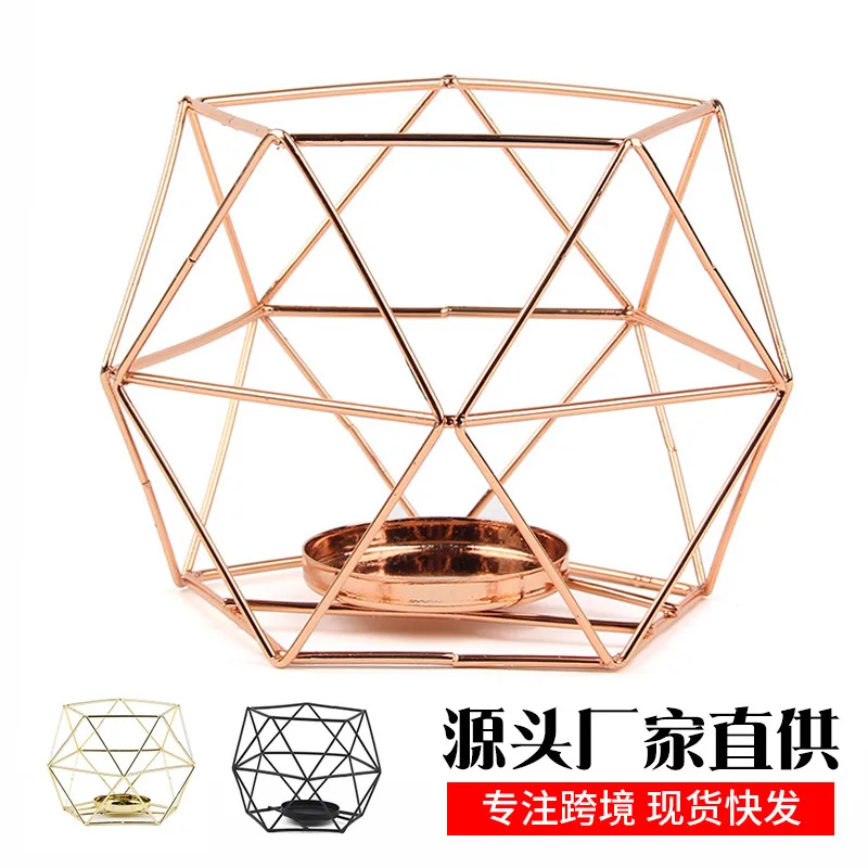 

2pc High Quality Geometric Metal Candle Holder Candlestick Ornament Tea Light Holder Wedding Party Table Decoration With Glasses