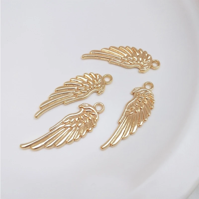 Маленькая позолоченная Милая подвеска в виде золотого крыла 14 к, подвеска для оптовой продажи ожерелья для изготовления бижутерии поставка 34x11 мм