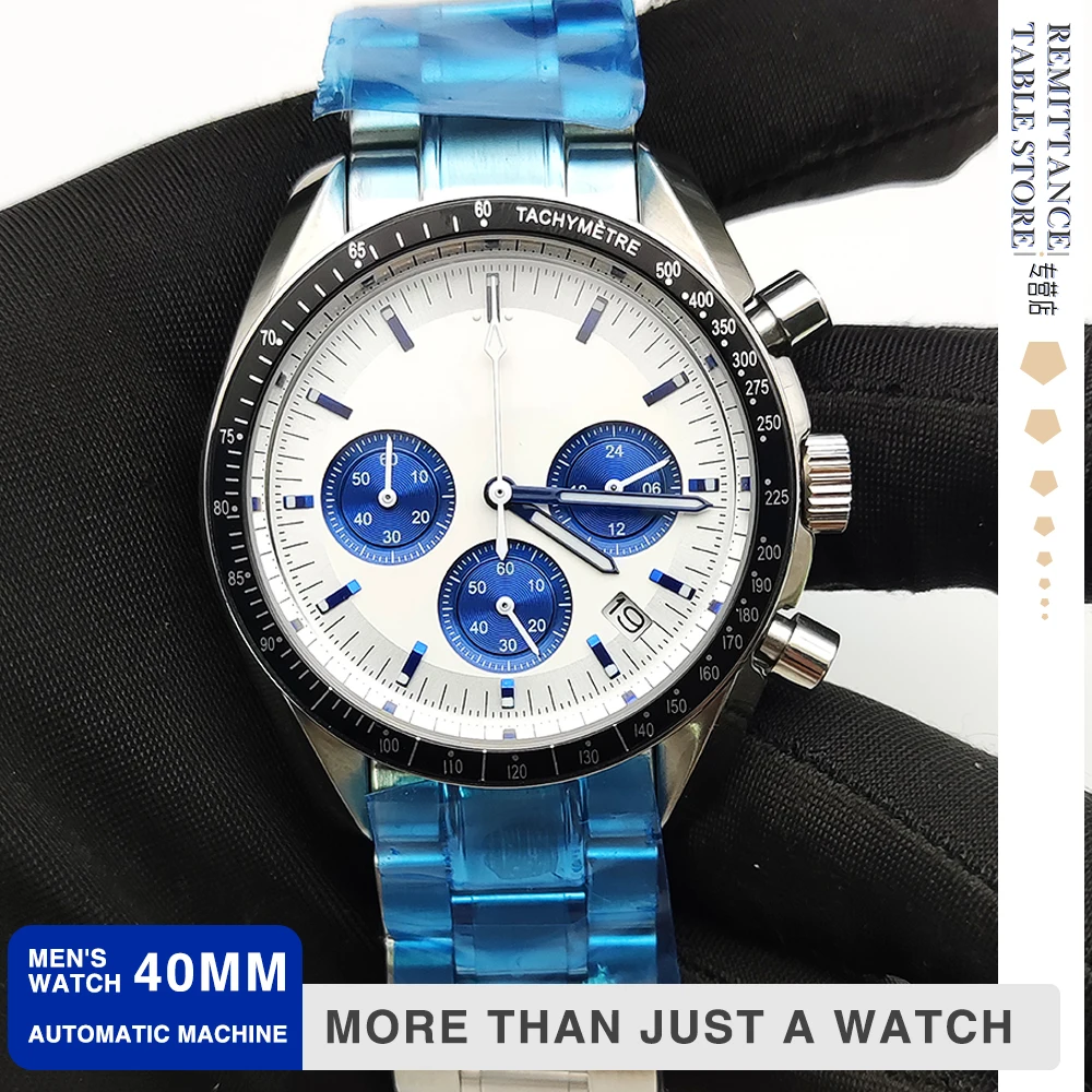 Luxury multi-color black panda flat bezel men's quartz watch VK63 caliber + steel band waterproof three-eye chronograph