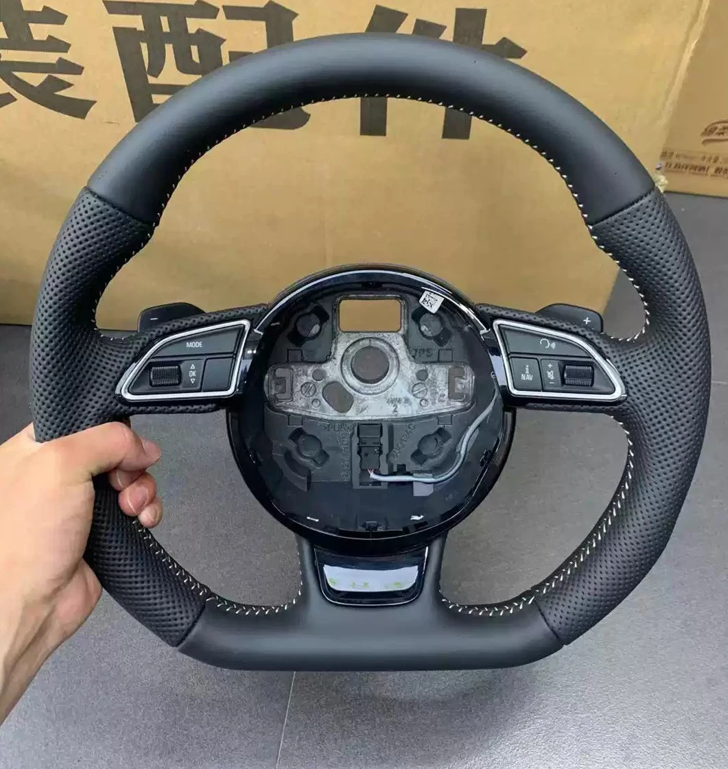 

For Audi A4 A5 B8 Q5 8R Sports Flat Steering Wheel Perforated Leather D-Shape Style