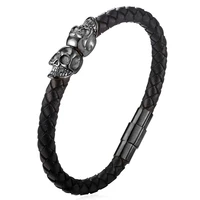 mens braided leather bracelet with magnetic clasp genuine multi layer leatherskull cuff bracelet wristband bangle cp952