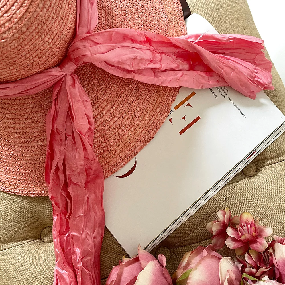 Очаровательная розовая соломенная шляпа ручной работы от солнца из рафии во