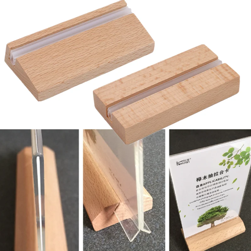 

Wooden Base Acryl Display Stand Creative Vertical Pic Holders Card Organizer For Cafe Bar Restaurant Desktop Sign Holder