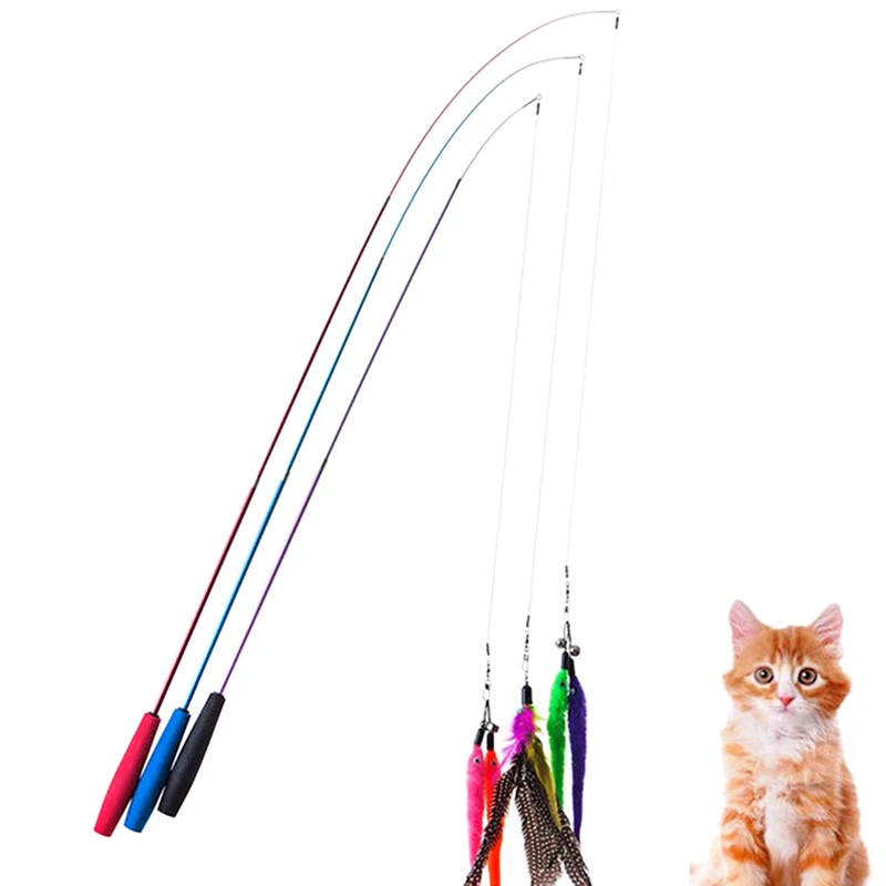 

Cat Teaser Wands Three-section Telescopic Fishing Pole Wand Kitten Funny Catcher Teaser Stick Rod Interactive Stick Teaser Toys