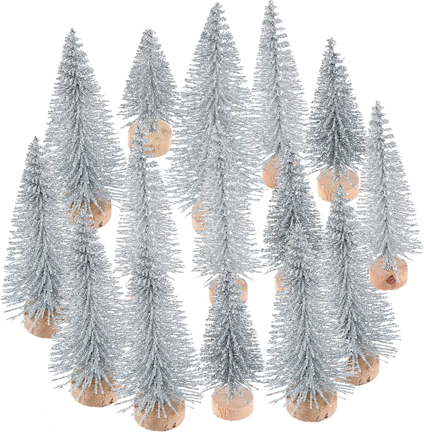 

15 Pcs Mini Christmas Tree Bottle Brush Christmas Trees with Glitter Powder Artificial Sisal Tabletop Sisal with Wood Base