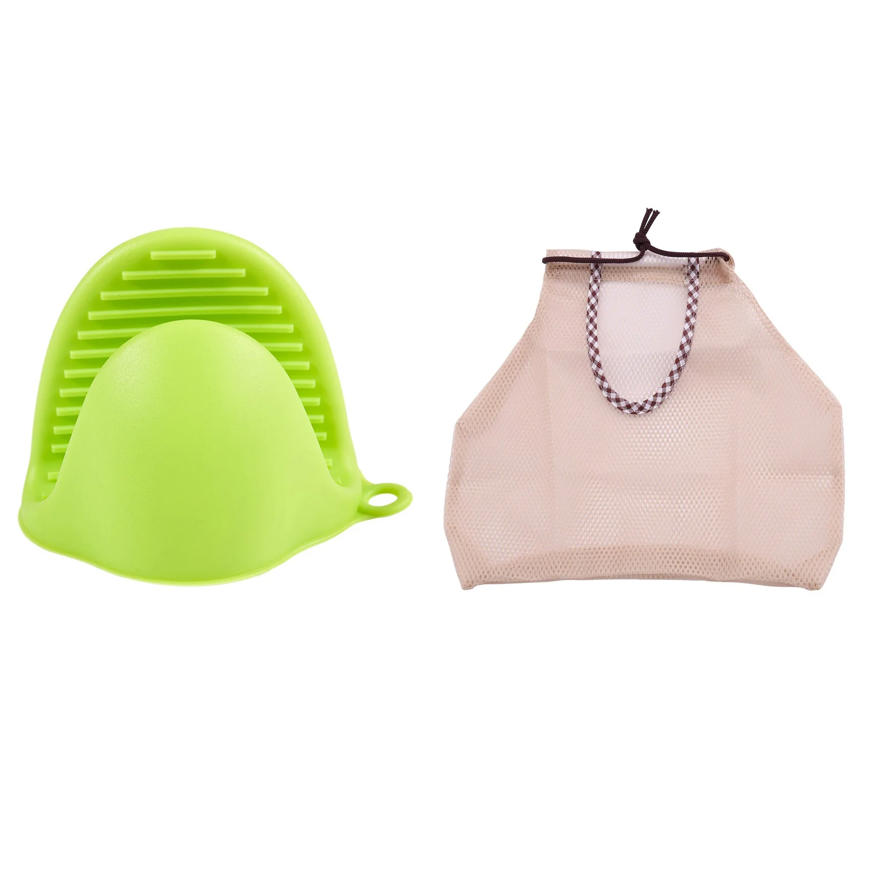 

Silicone Gloves Oven Heat Insulated Finger Gloves With 2Pcs Kitchen Garlic Ginger Mesh Storage Bag