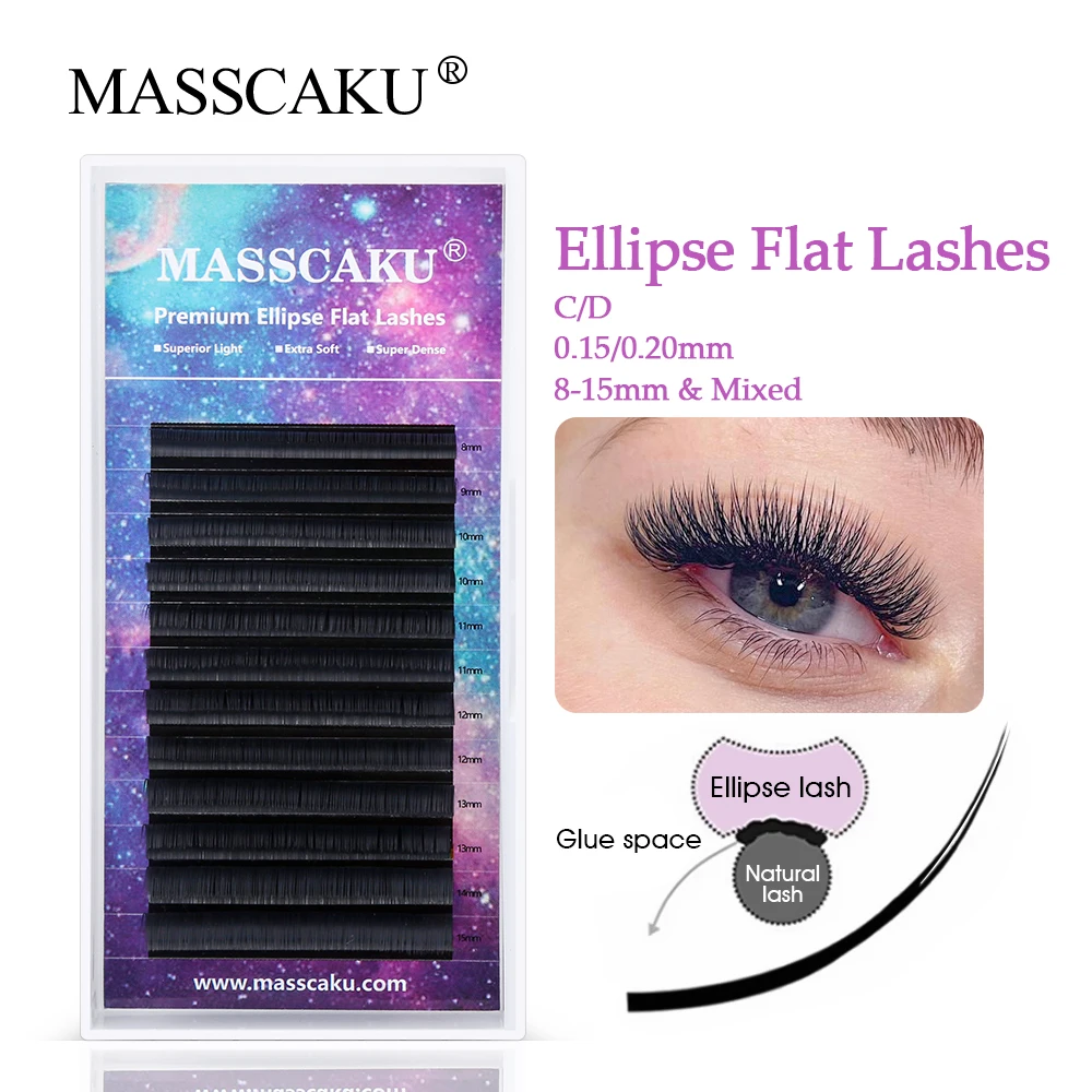 

MASSCAKU New Cashmere Ellipse Flat Eyelashes Extension Double Split Tips Faux Matte Mink Eyelash Softer False Lash Volume
