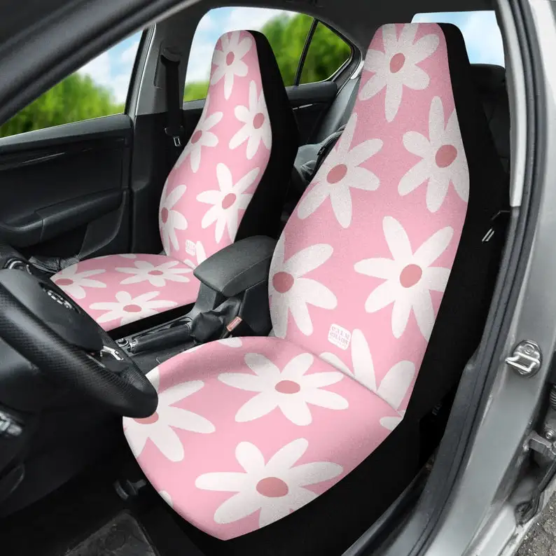 

Pink Daisy Car Seat Covers for Women for Vehicle Set of 2