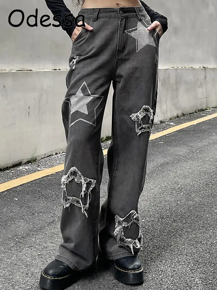 

Женские прямые джинсы в стиле пэчворк, с заниженной талией и карманами