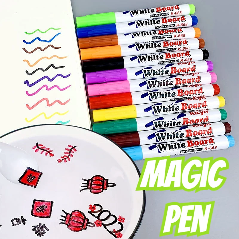 

8/12 Colors Magical Water Painting Pen Set Water Floating Doodle Kids Drawing Early Art Education Pens Magic Whiteboard Markers