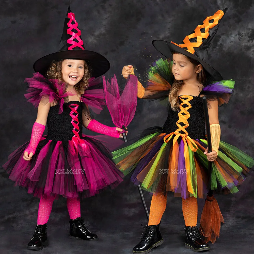 

Halloween Child Costume Girls Witch Dress Masquerade Party Girls Tutu Pumpkin Dress Carnival Party Toddler Kids Witch Costume