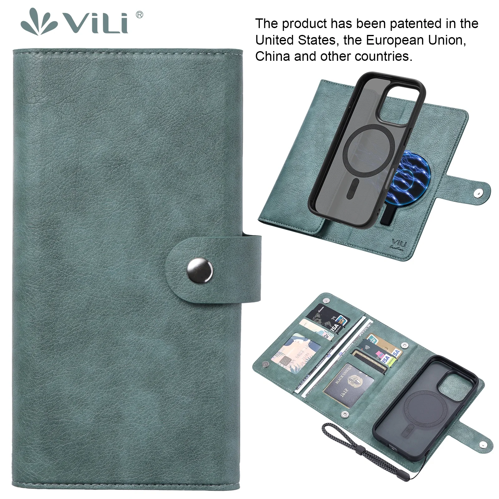 Съемный кожаный кошелек (блокировка RFID) Держатель для карт Магнитный чехол MagSafe с