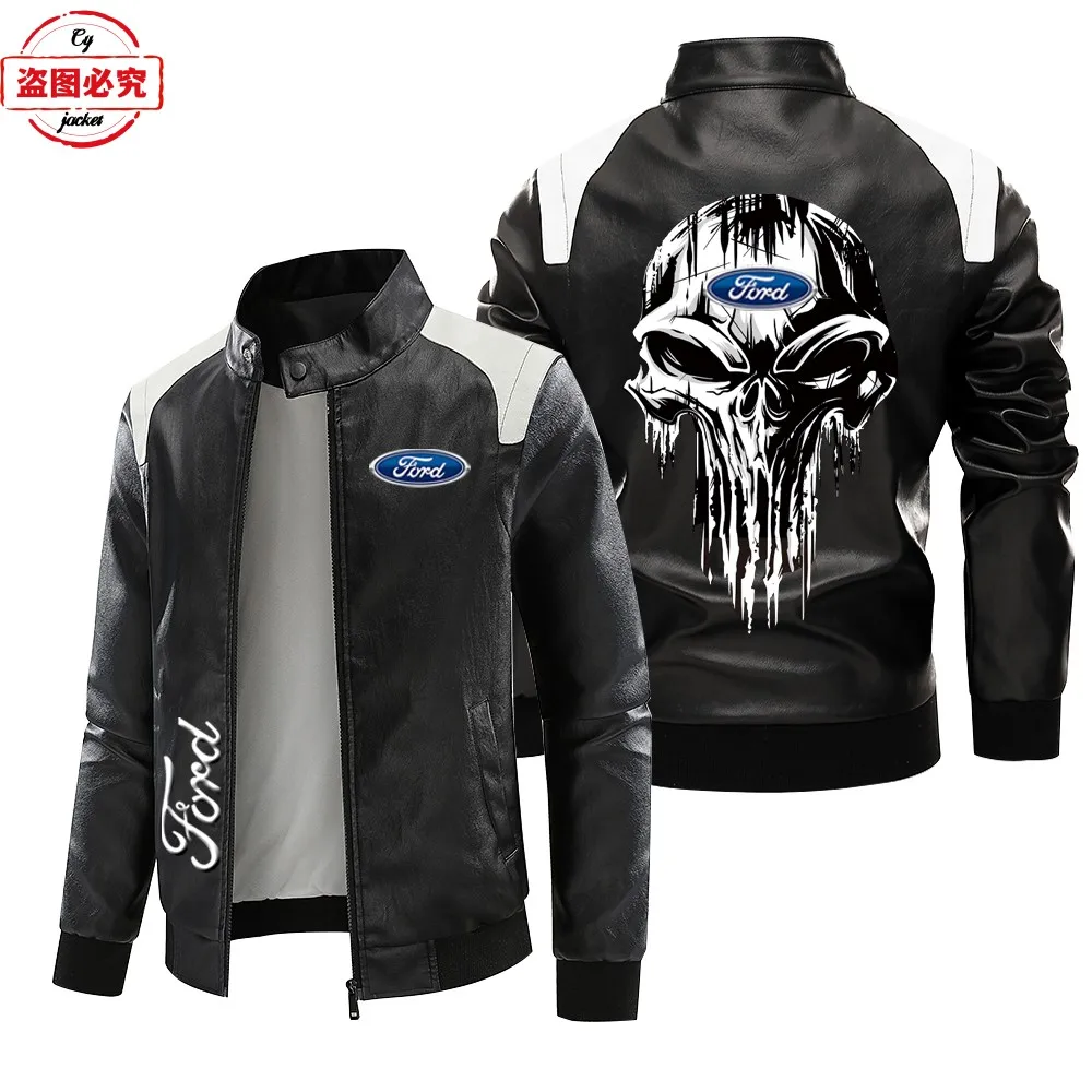 WRC rally Ford racing car logo pu leather jacket windproof spring and autumn men's