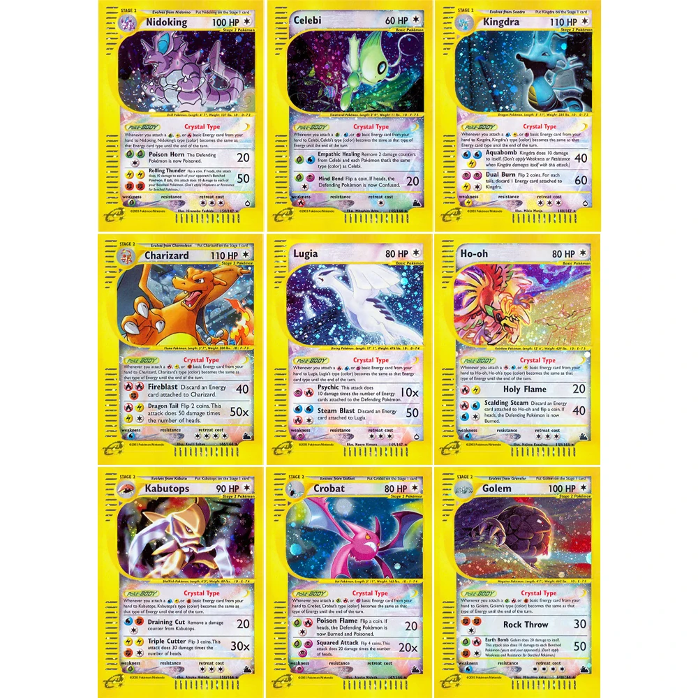 

Diy PTCG английская версия Charizard Lugia Ho-Oh Star Flash Cards Pokemon Crystal Type Card Game аниме-Открытки Подарочные игрушки