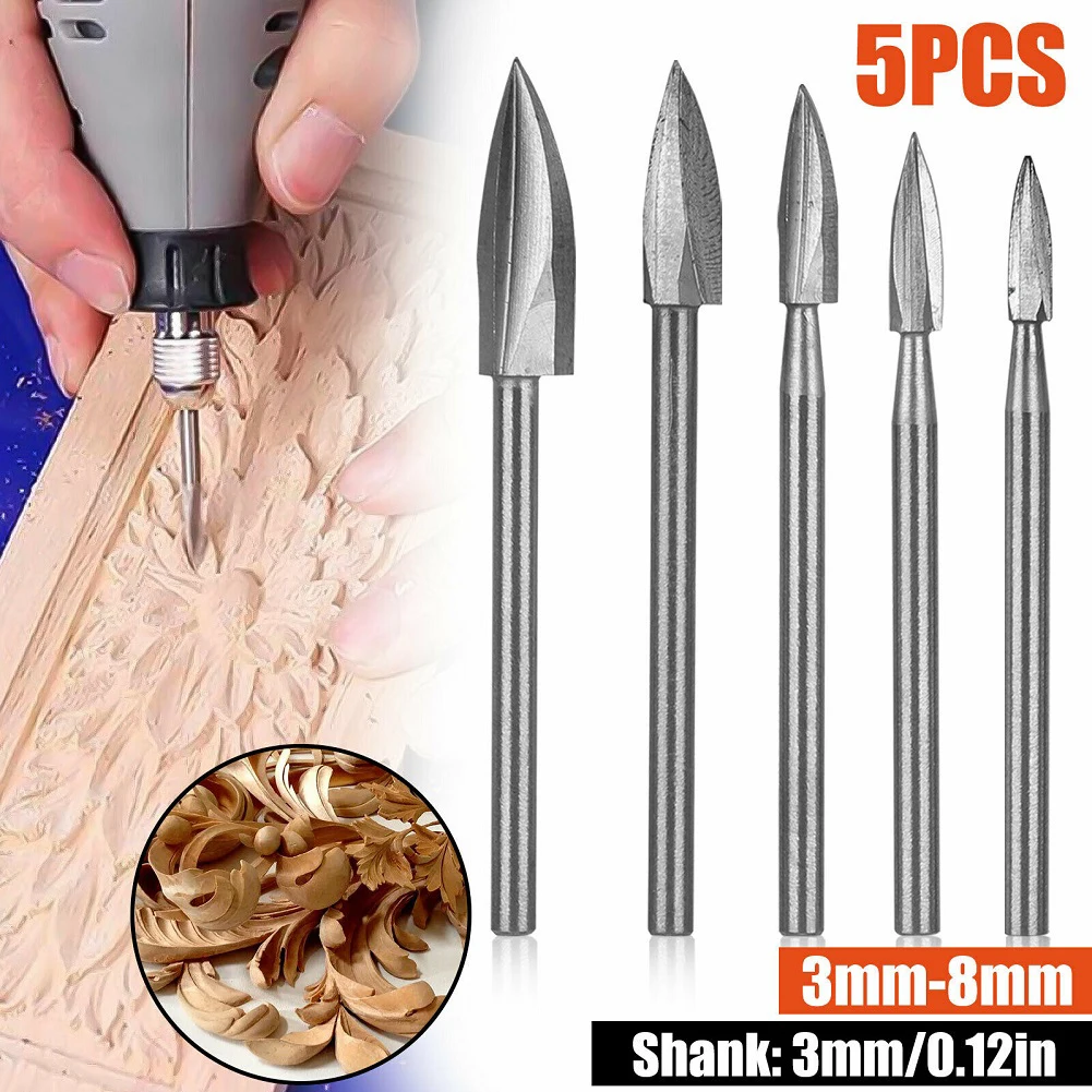 

5PCS Wood Carving Engraving Drill Bit Set Woodworking Carbide Grinding Tool Carving Bit Universal Fitment For Rotary Tools