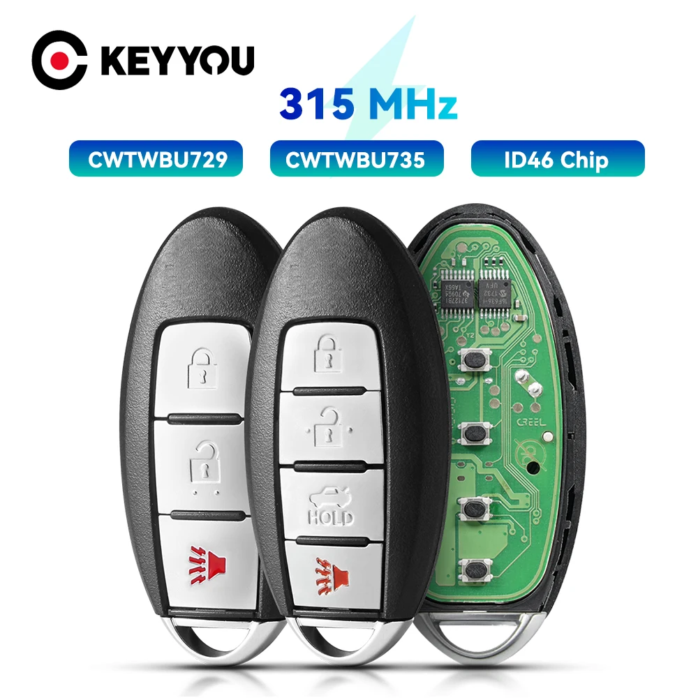 

KEYYOU Car Remote Control Key For Nisan Armada Tiida Qashqai Altima Maxima Sentra Teana Xtrail ID46 315Mhz CWTWBU729 Smart Card